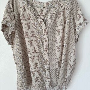 Umgee Beige Floral Button-Front Women’s Top Size 1X Cottagecore Flowy